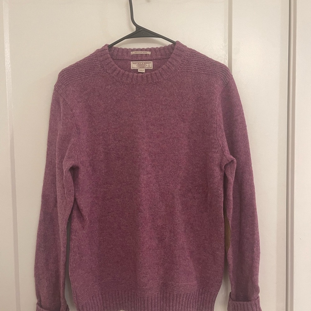 Vintage Shetland Wool Elbow Patches Women's Crewneck Sweater in Rich Purple